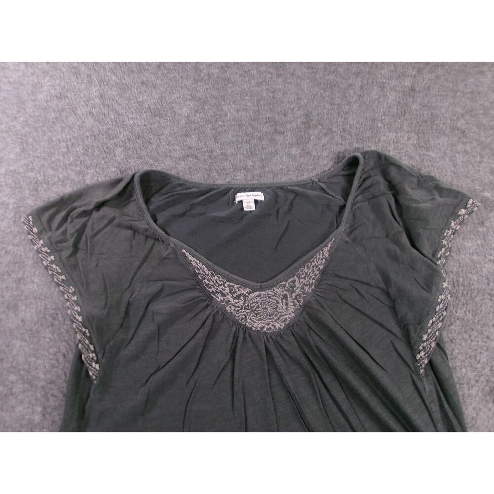 American Eagle Top Women Small Dark Grey Casual Embroidered Relaxed Boho - Picture 2 of 9